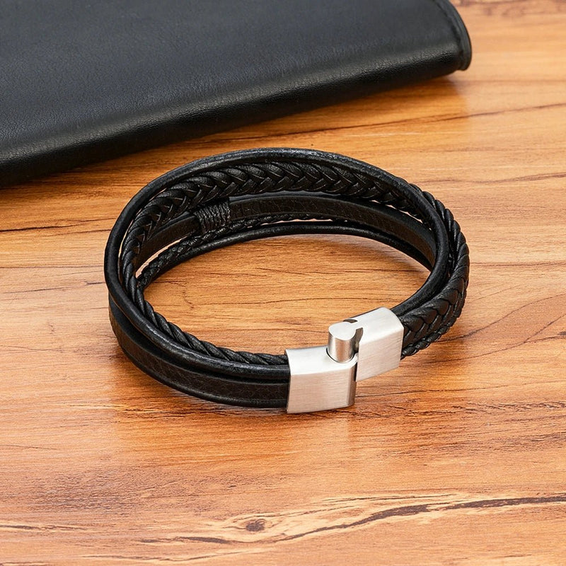 Pulseira Masculina Dupla em Couro